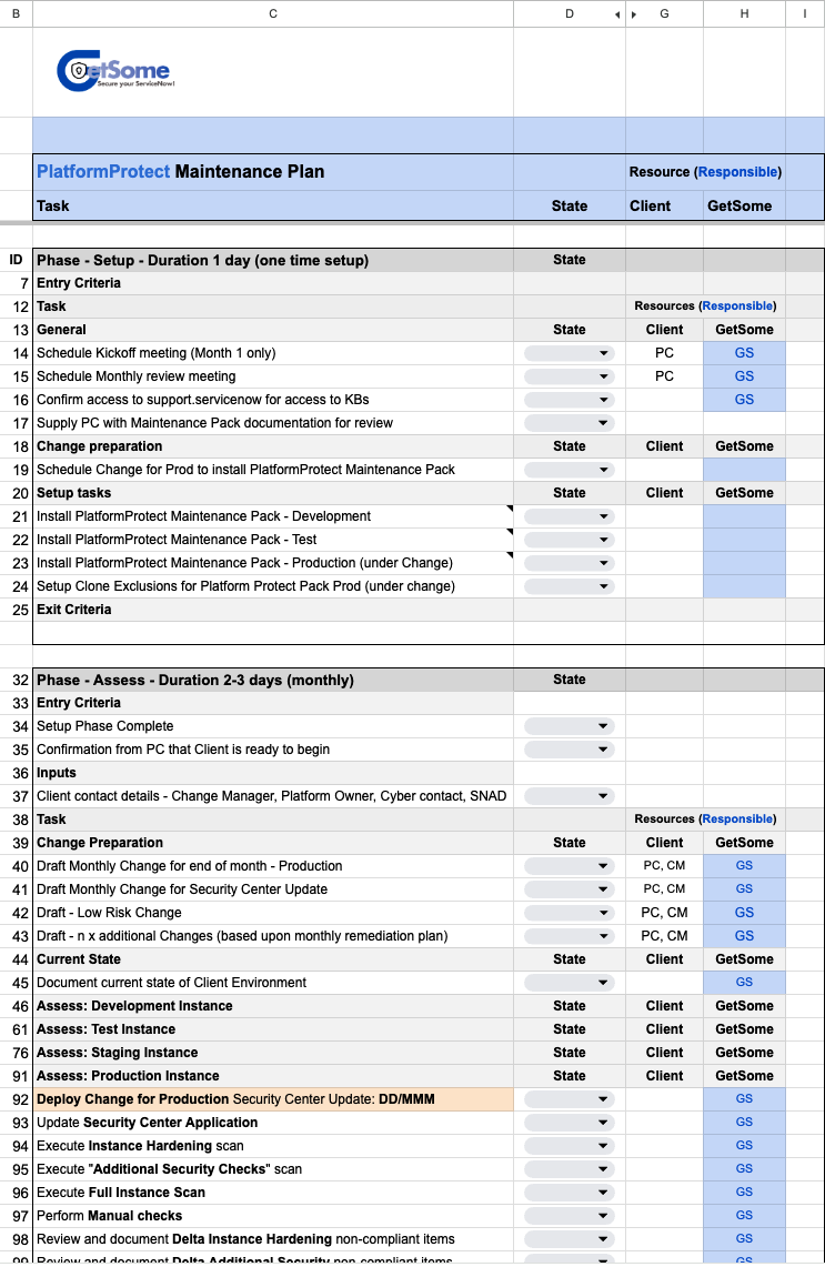 PlatformProtect sample maintenance plan