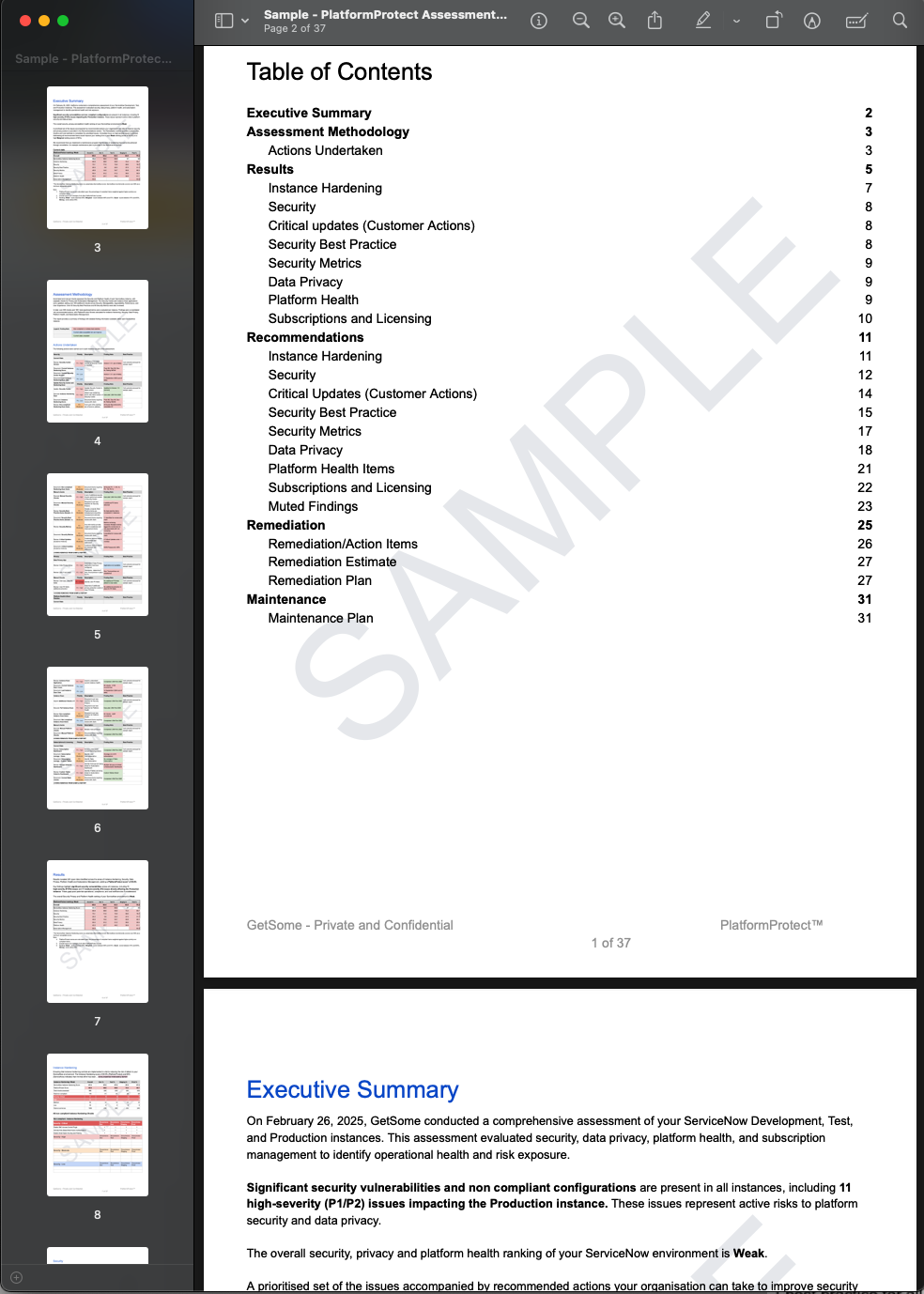 PlatformProtect sample report outline