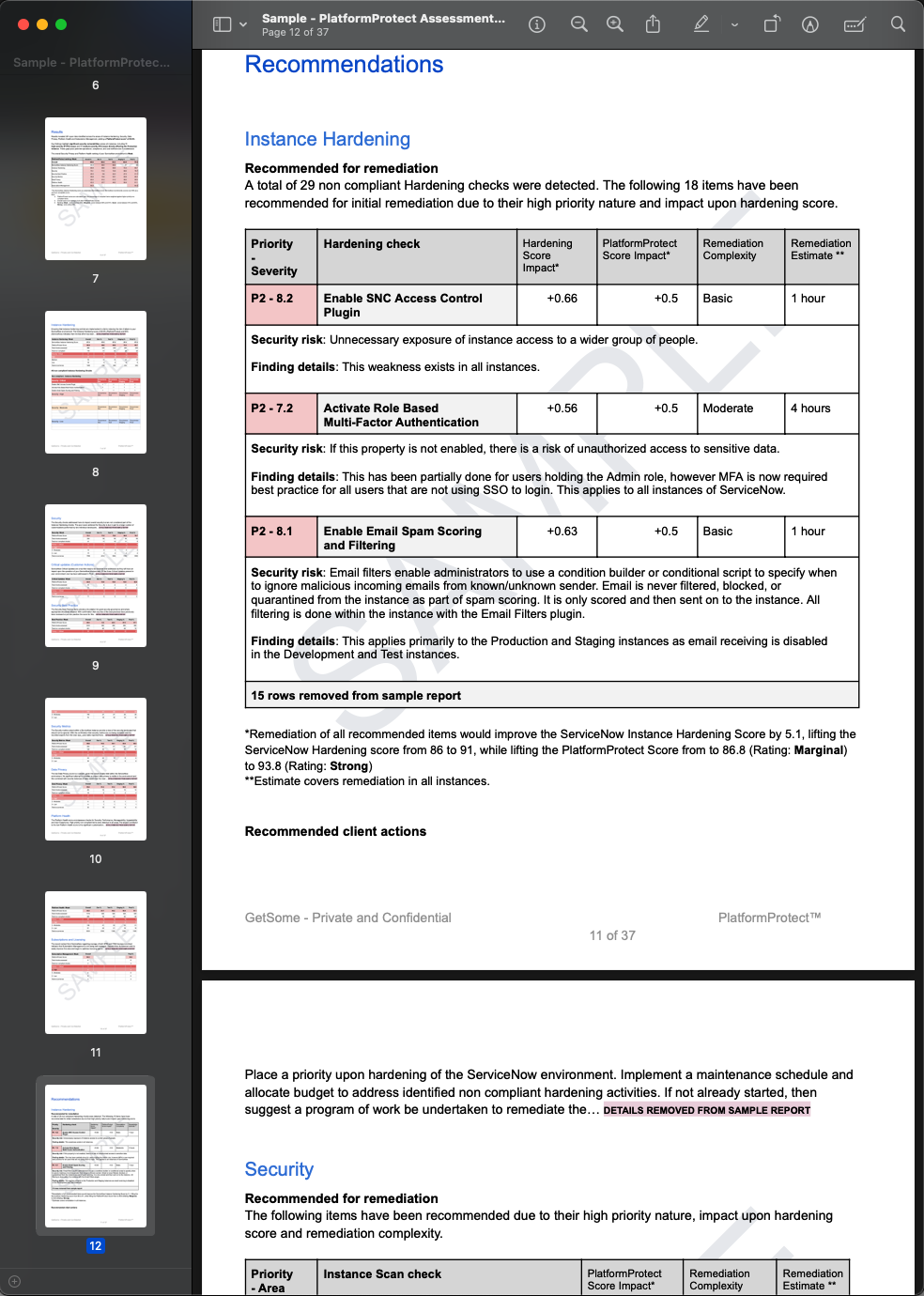 PlatformProtect report recommendations